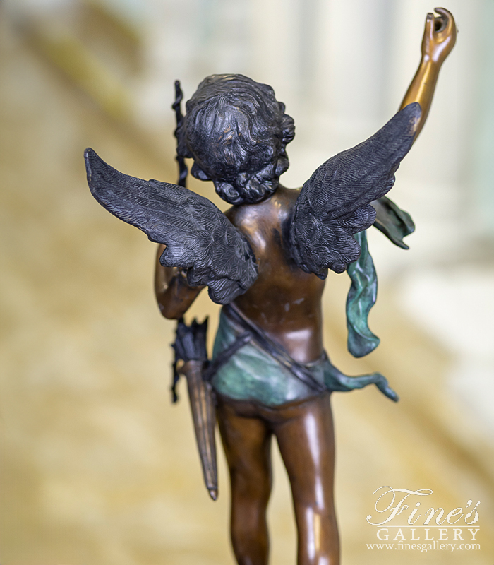 Bronze Statues  - Playful Young Cherub Boy W/Staff Bronze Statue - BS-372